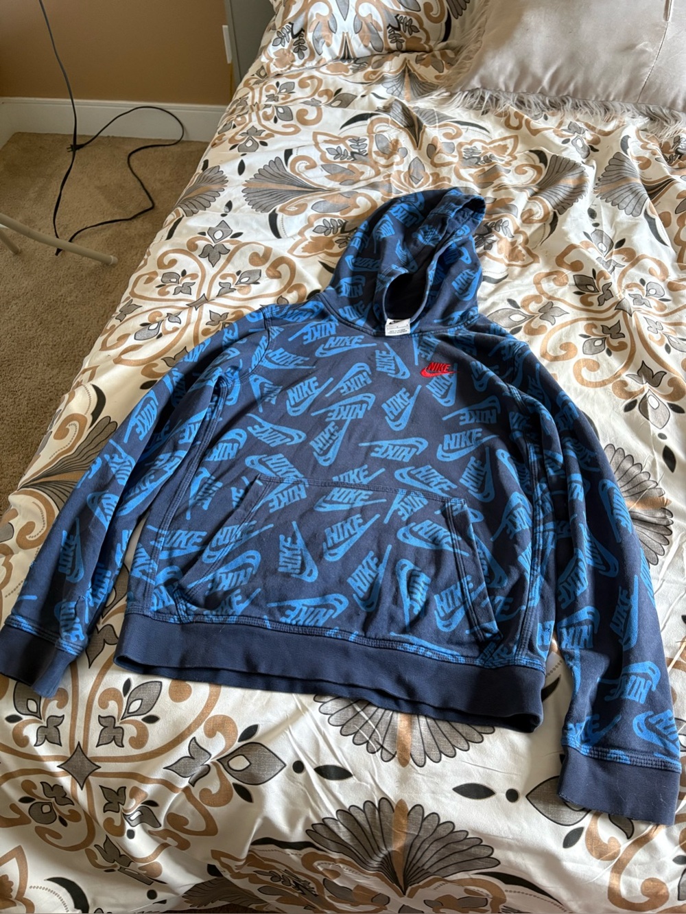 Nike Kids Navy Hoodie with Bright Blue Logo Print